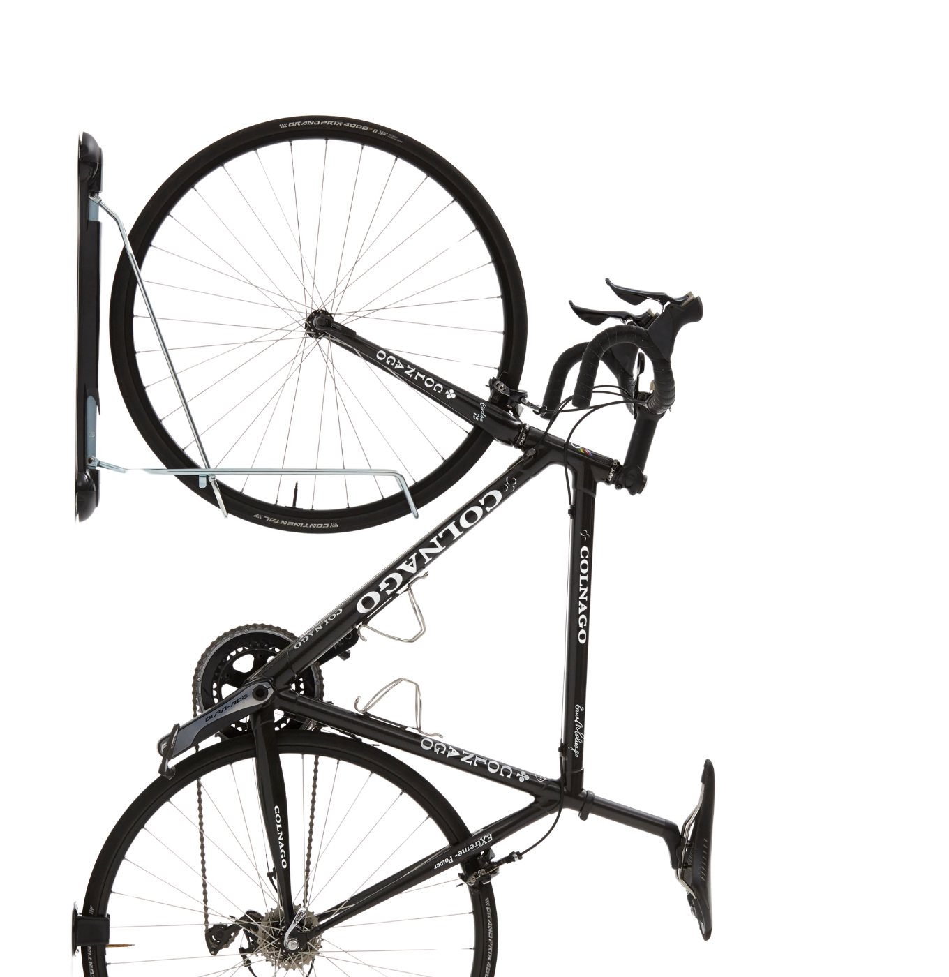 A side view of a road bike being stored in a Classic Road Bike Rack.