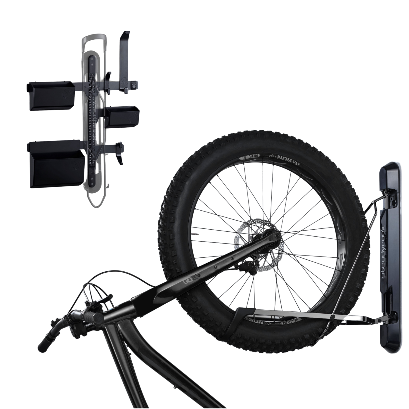 Fat tyre bike in a wall mounted rack