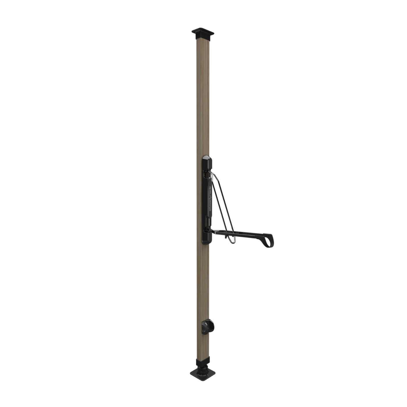 Wooden post with a black rack system attached